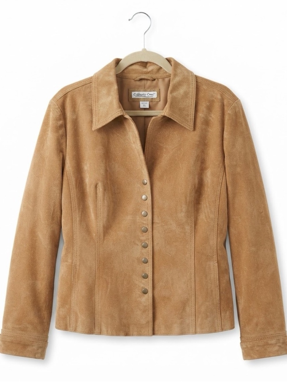 Coldwater Creek 100% Leather Jacket Size M vintage worn in Taupe Tan button down
